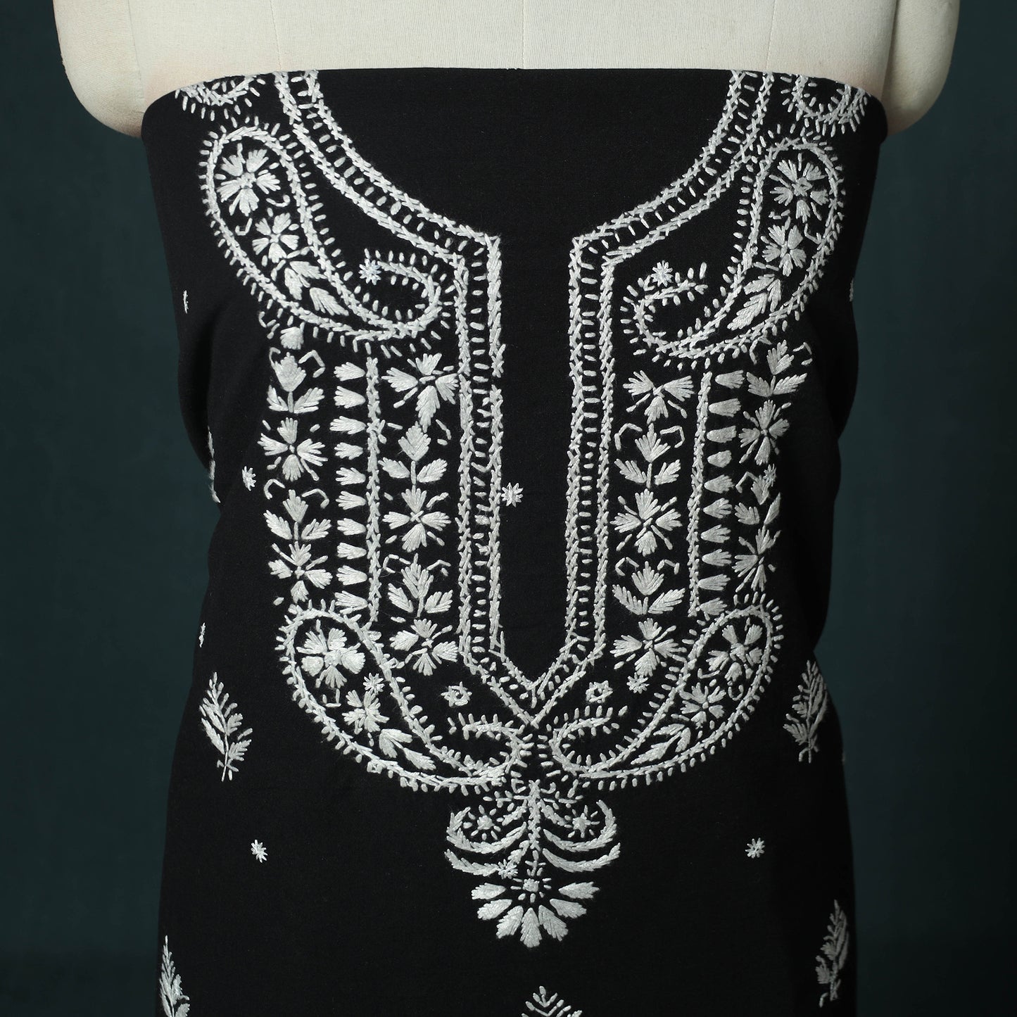 Lucknowi Chikankari Hand Embroidered Jacquard Cotton Unstitched Kurta Material (2.5M) 43