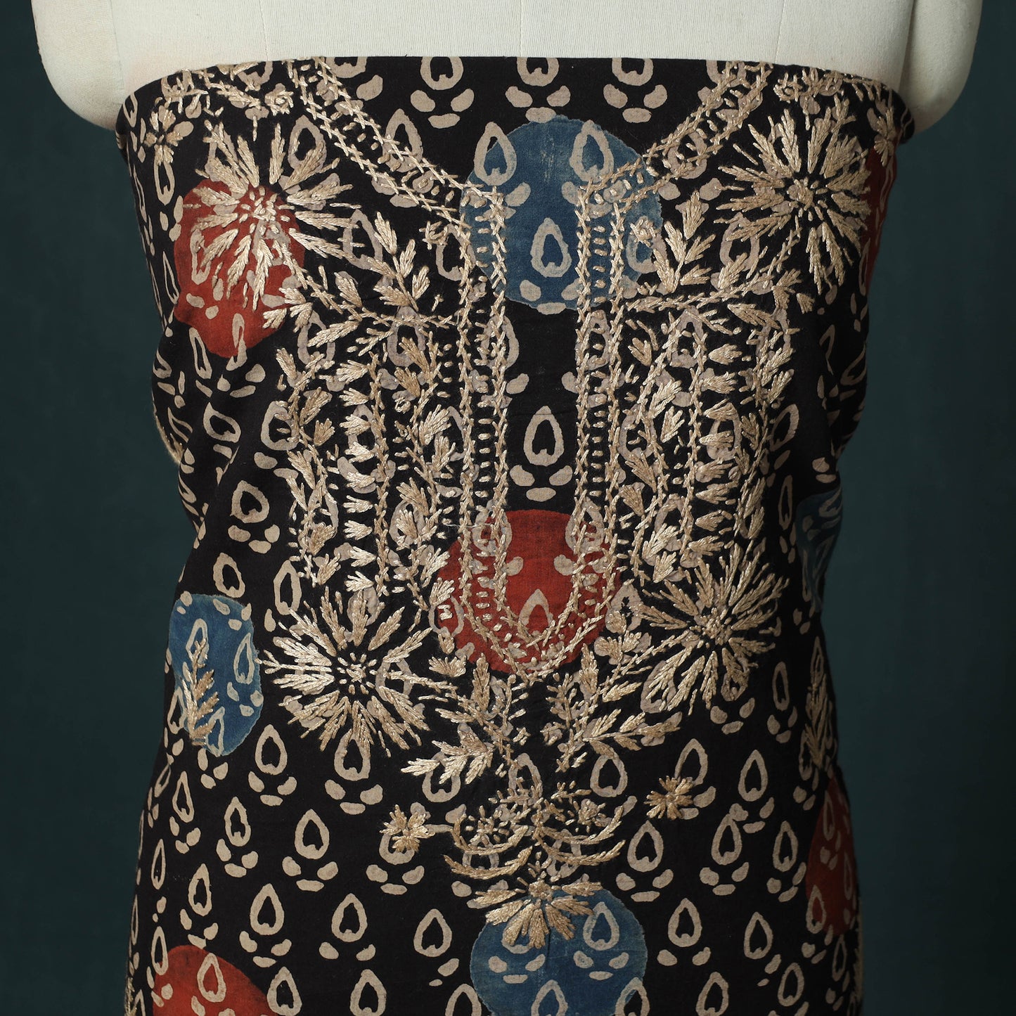 Lucknowi Chikankari Hand Embroidered Ajrakh Cotton Unstitched Kurta Material (2.5M) 45