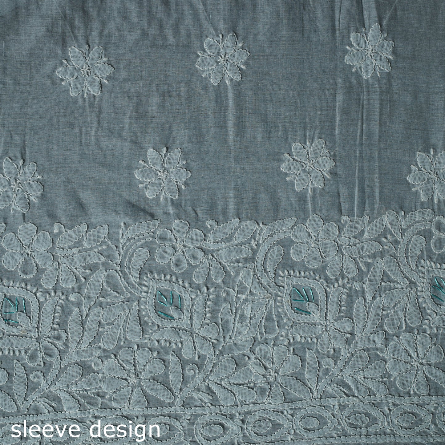 Lucknow Chikankari Parsi Style Hand Embroidered Pure Mul Cotton Unstitched Kurta Material (2.8M) 02