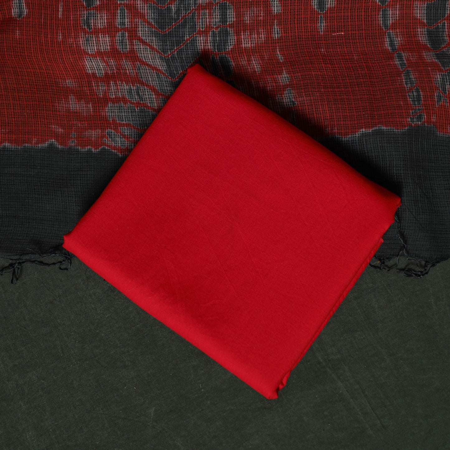 Shibori Tie-Dye Kota Doria Cotton 3pc Unstitched Dress Material Suit Set 07