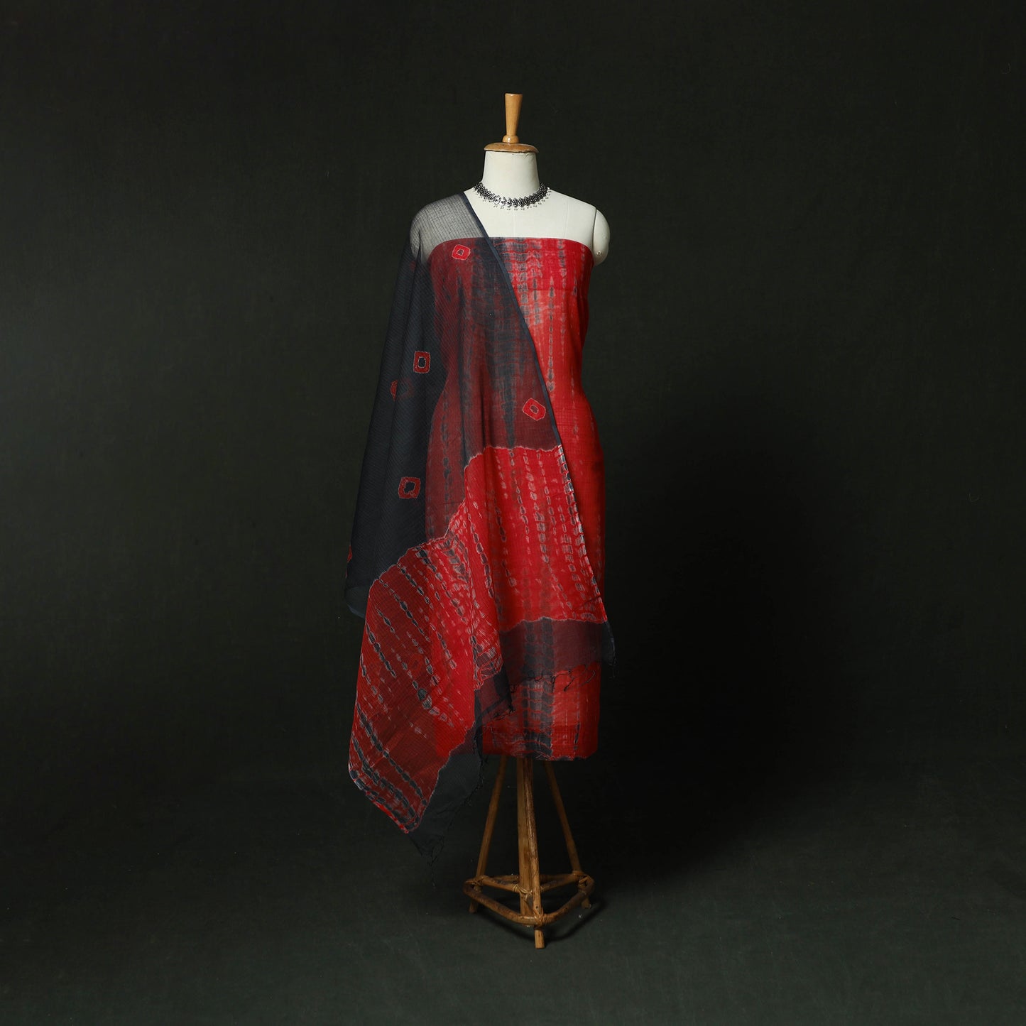 Shibori Tie-Dye Kota Doria Cotton 3pc Unstitched Dress Material Suit Set 07