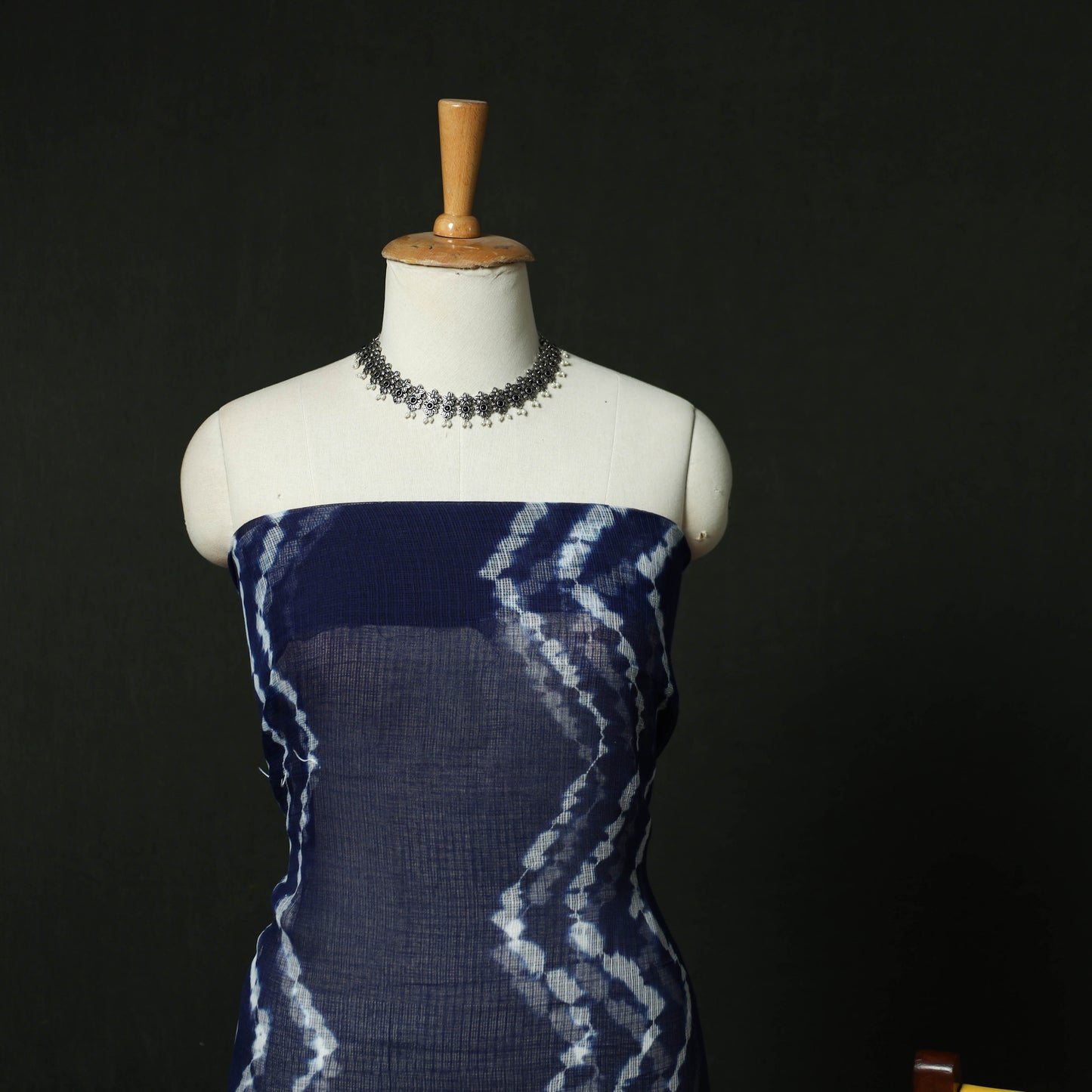 Blue - Shibori Tie-Dye Kota Doria Cotton 3pc Unstitched Dress Material Suit Set 01
