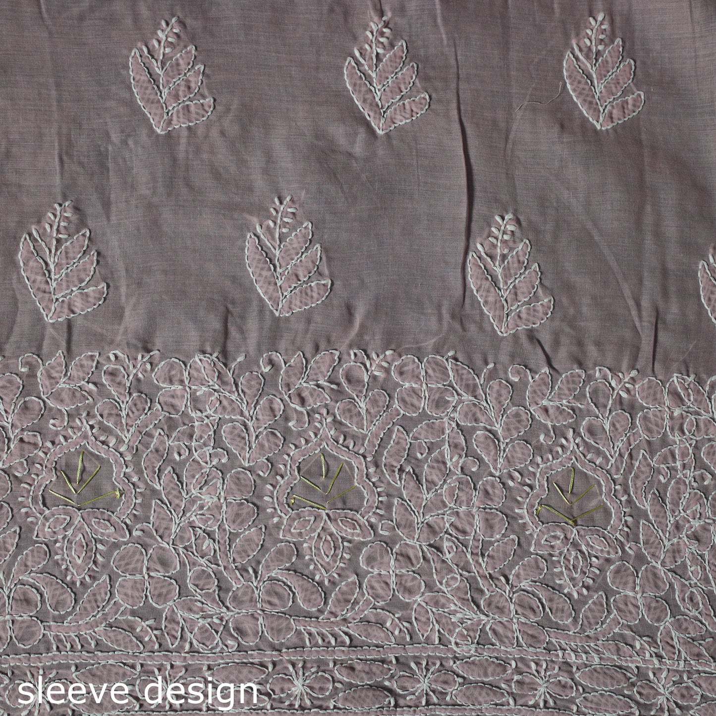 Lucknow Chikankari Parsi Style Hand Embroidered Pure Mul Cotton Unstitched Kurta Material (2.8M) 06