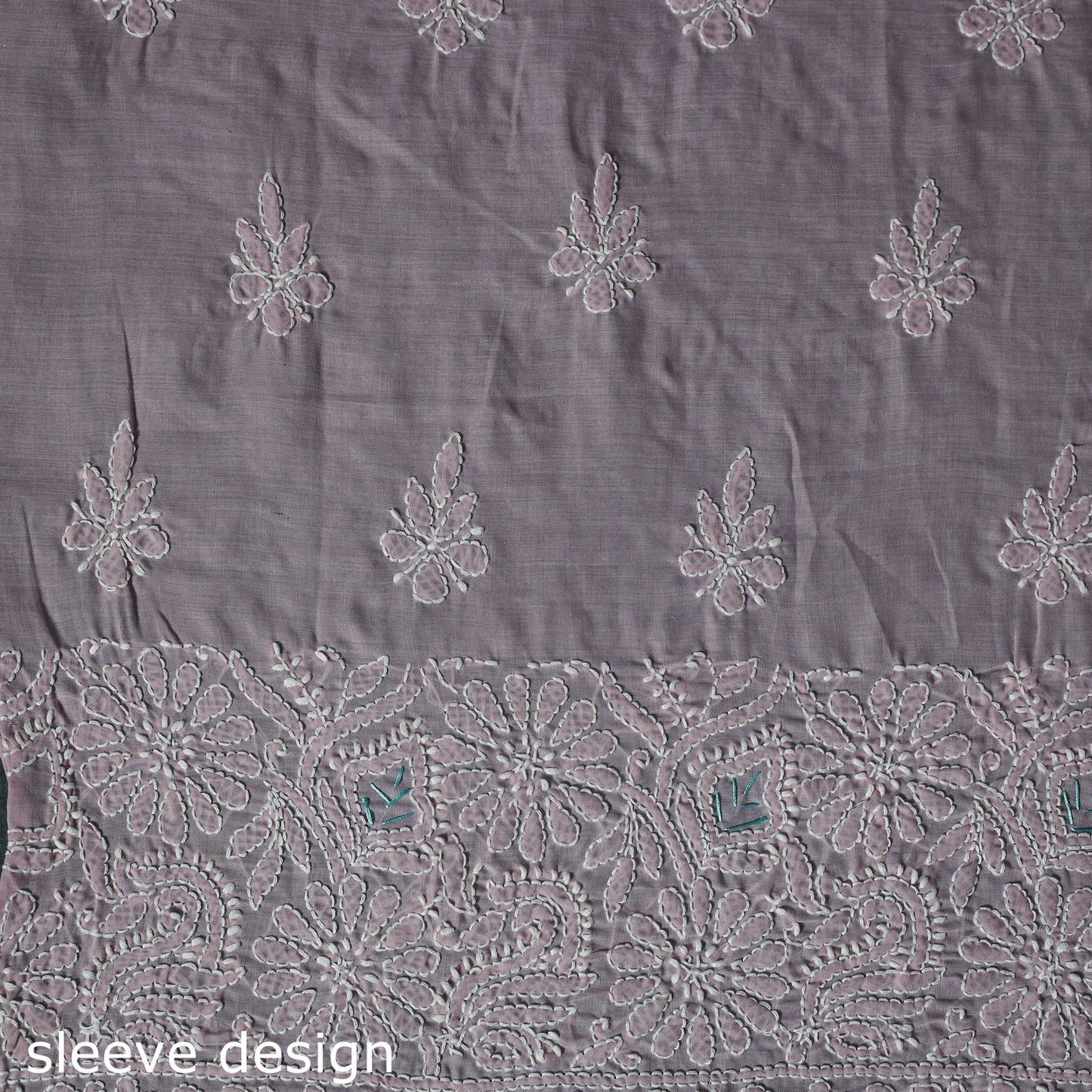 Lucknow Chikankari Parsi Style Hand Embroidered Pure Mul Cotton Unstitched Kurta Material (2.8M) 07