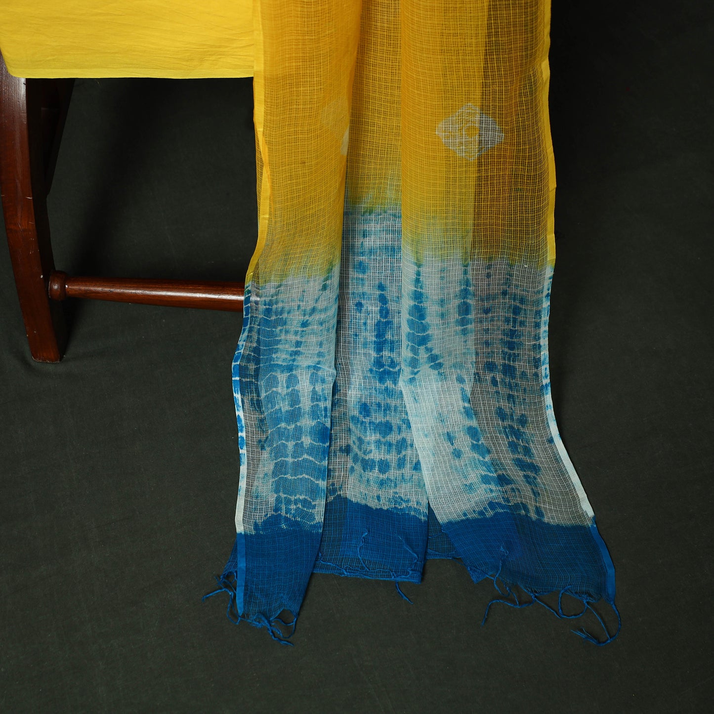 Shibori Tie-Dye Kota Doria Cotton 3pc Unstitched Dress Material Suit Set 03