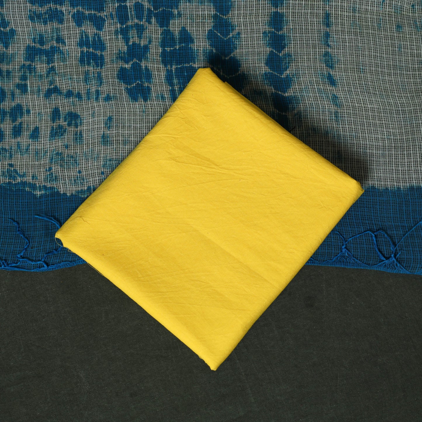 Shibori Tie-Dye Kota Doria Cotton 3pc Unstitched Dress Material Suit Set 03