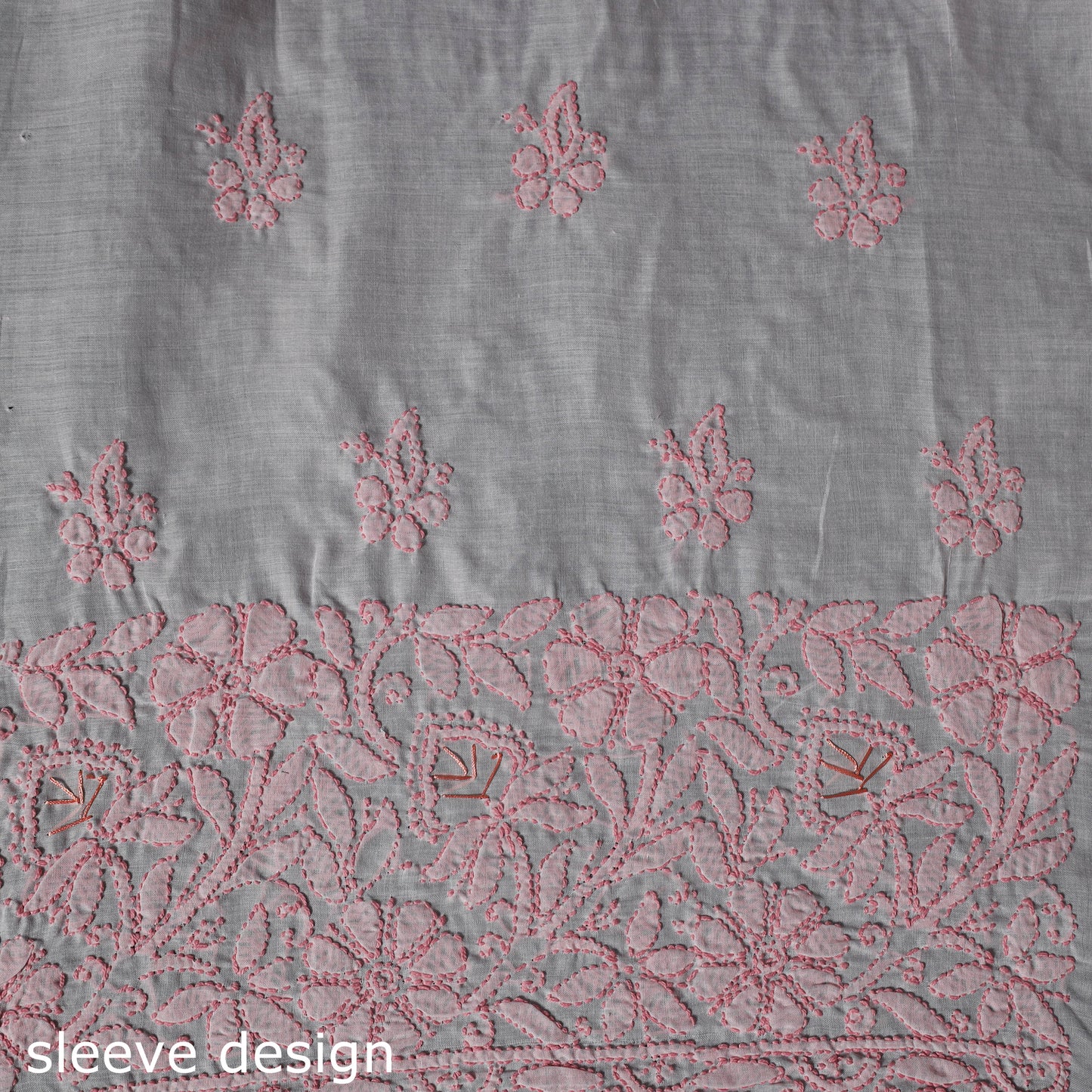 Lucknow Chikankari Parsi Style Hand Embroidered Pure Mul Cotton Unstitched Kurta Material (2.8M) 09