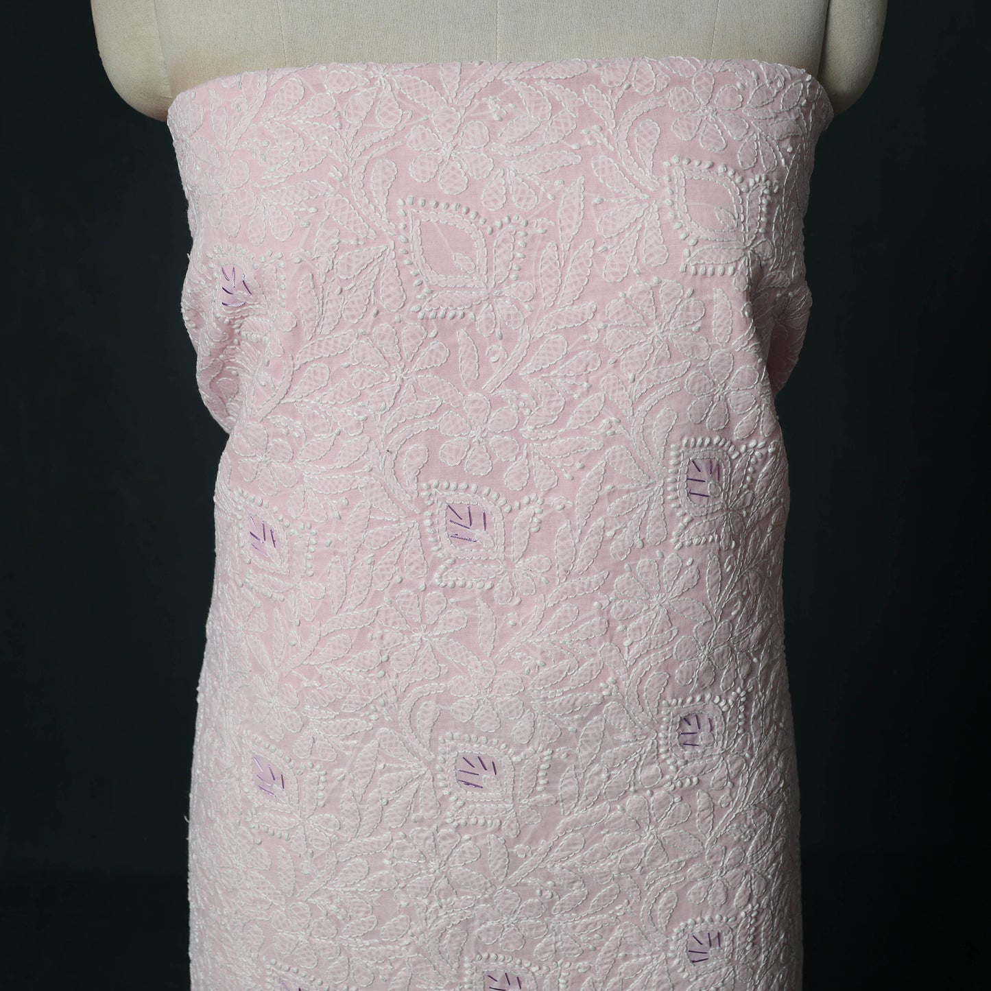 Lucknow Chikankari Parsi Style Hand Embroidered Pure Mul Cotton Unstitched Kurta Material (2.8M) 10