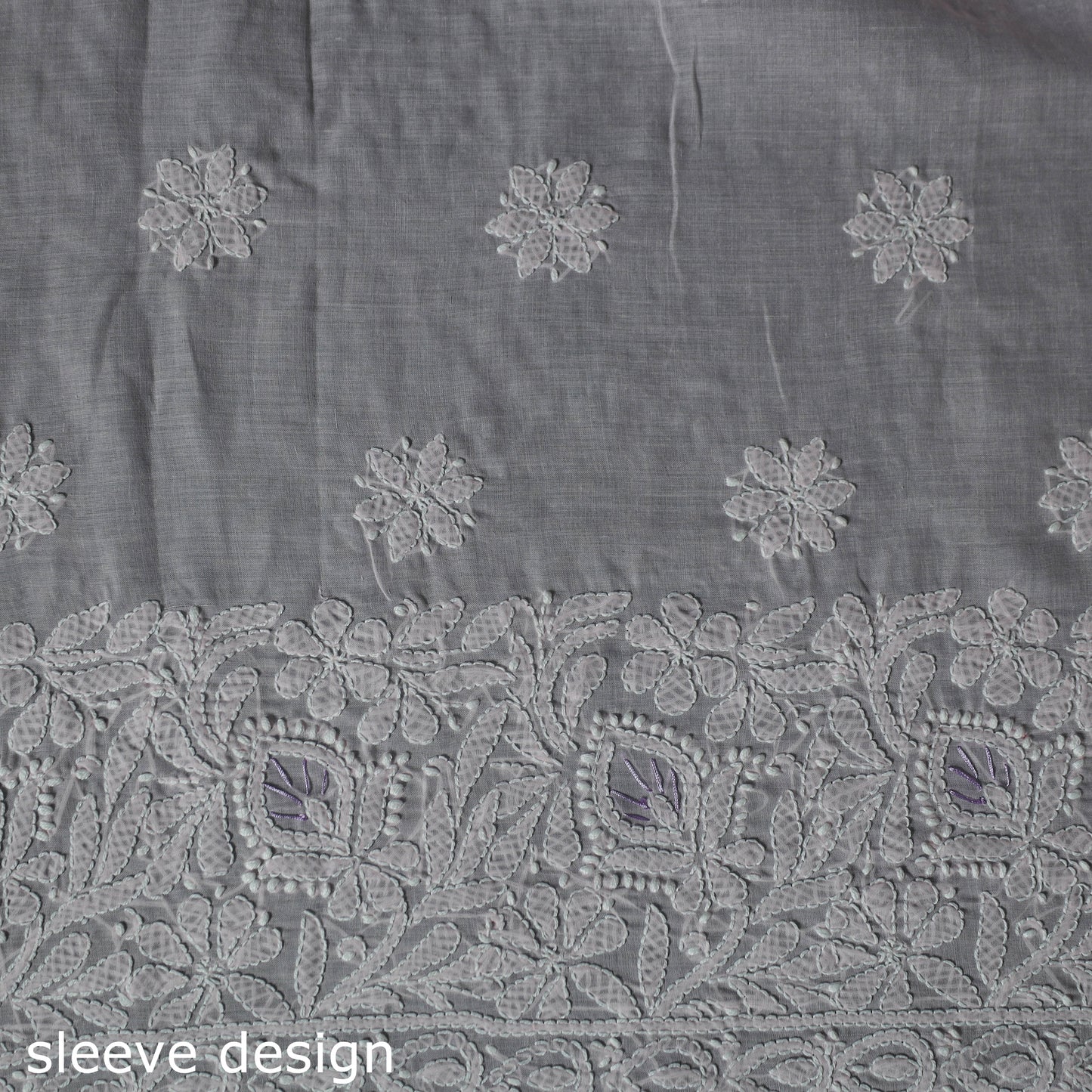 Lucknow Chikankari Parsi Style Hand Embroidered Pure Mul Cotton Unstitched Kurta Material (2.8M) 10