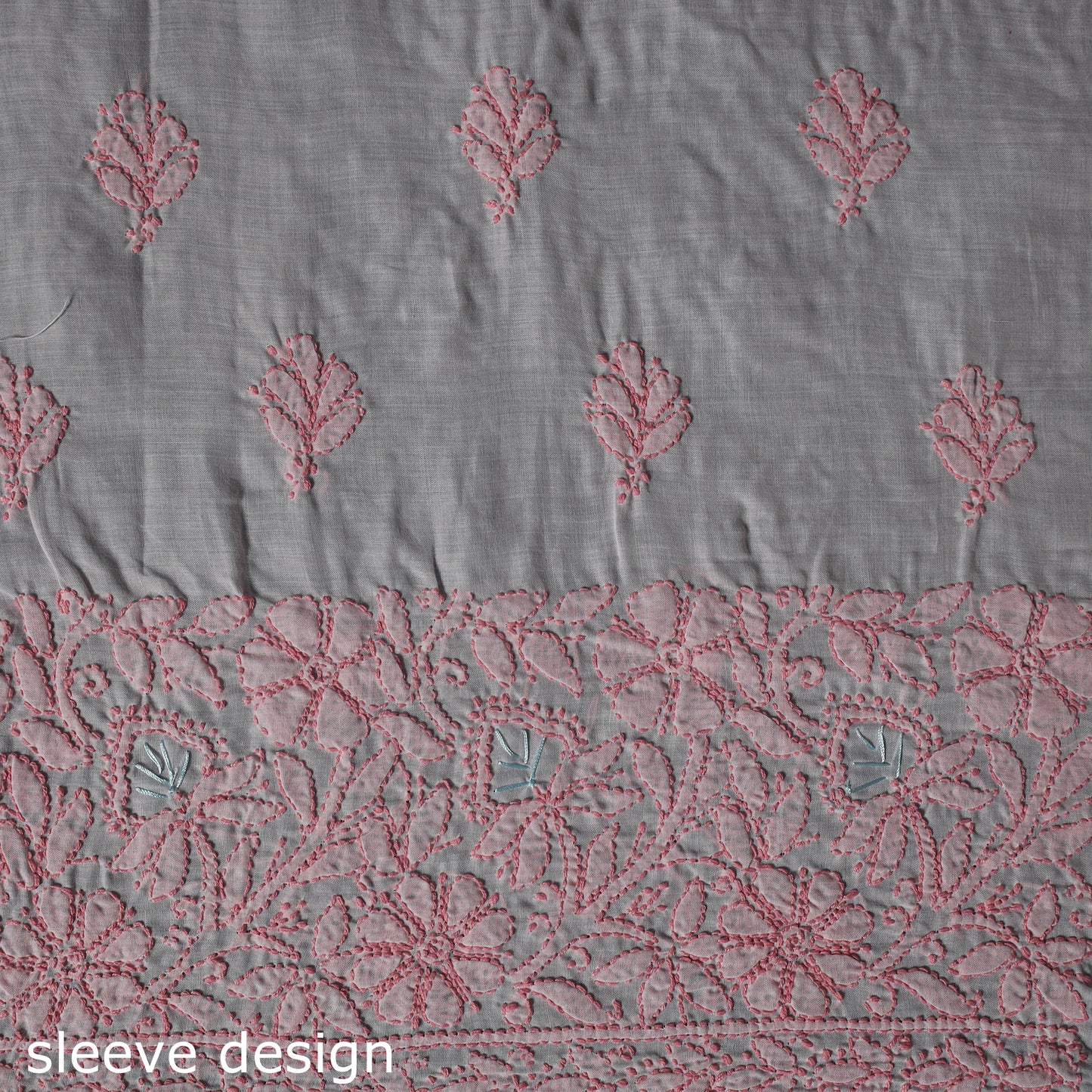 Lucknow Chikankari Parsi Style Hand Embroidered Pure Mul Cotton Unstitched Kurta Material (2.8M) 11