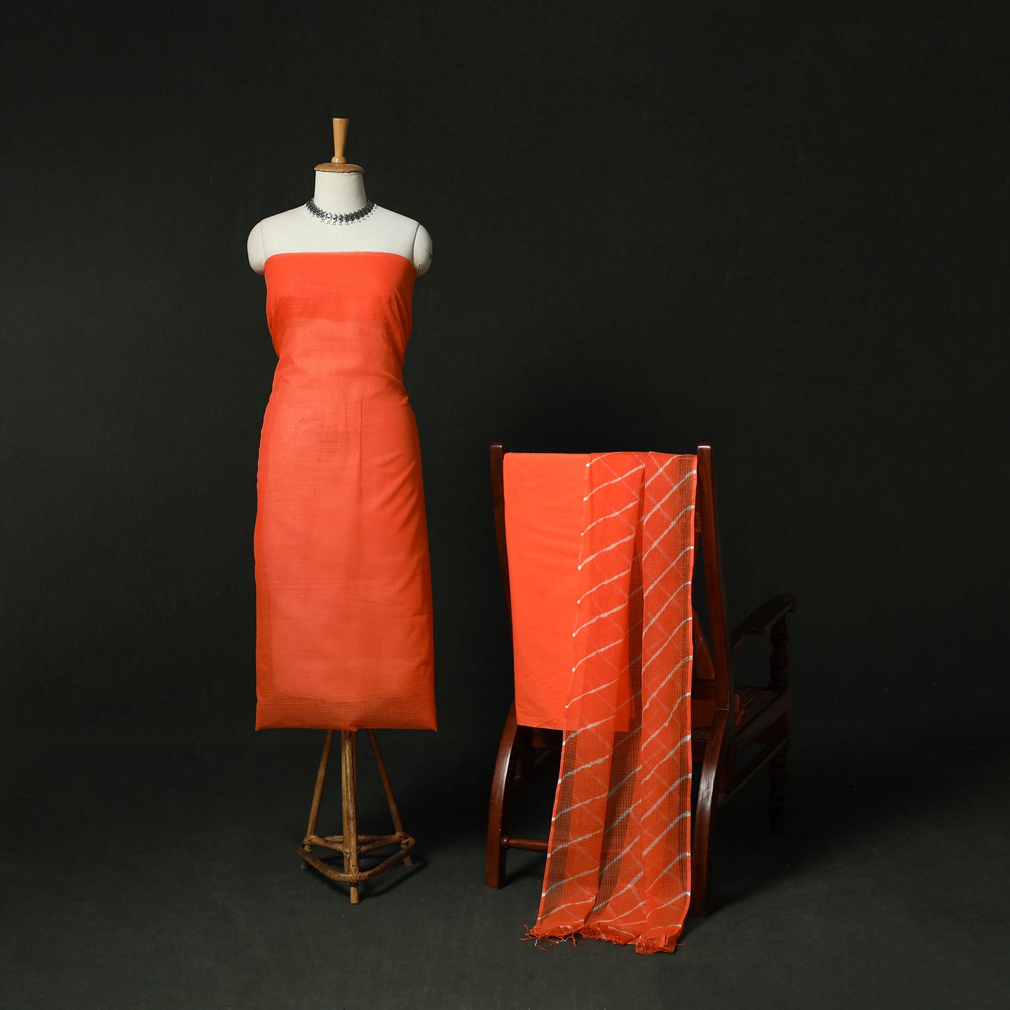 Shibori Tie-Dye Kota Doria Cotton 3pc Unstitched Dress Material Suit Set 06