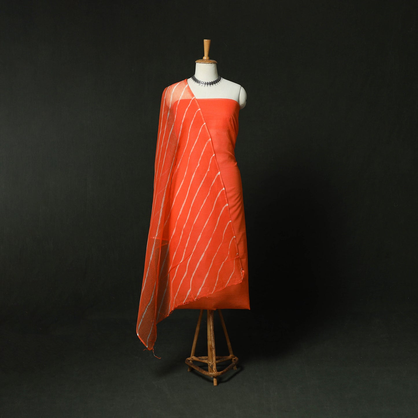 Shibori Tie-Dye Kota Doria Cotton 3pc Unstitched Dress Material Suit Set 06