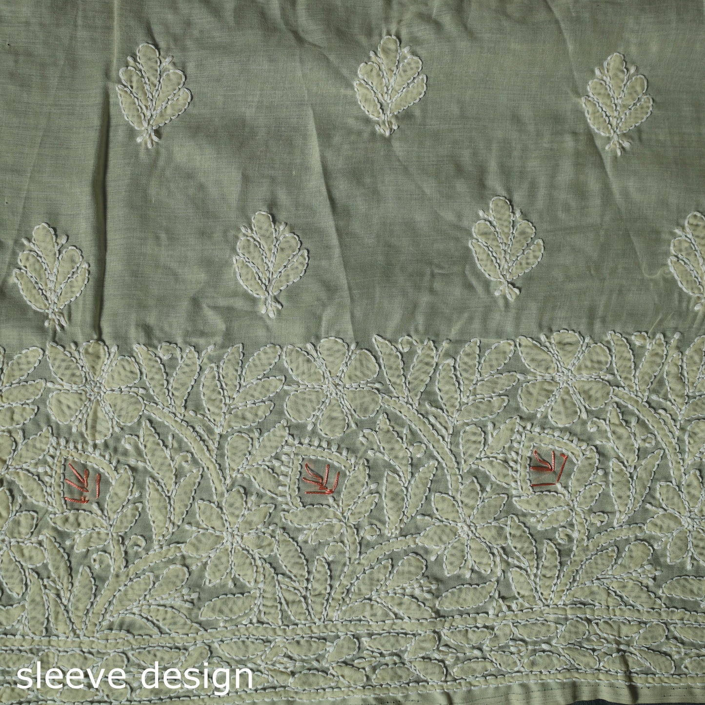 Lucknow Chikankari Parsi Style Hand Embroidered Pure Mul Cotton Unstitched Kurta Material (2.8M) 14