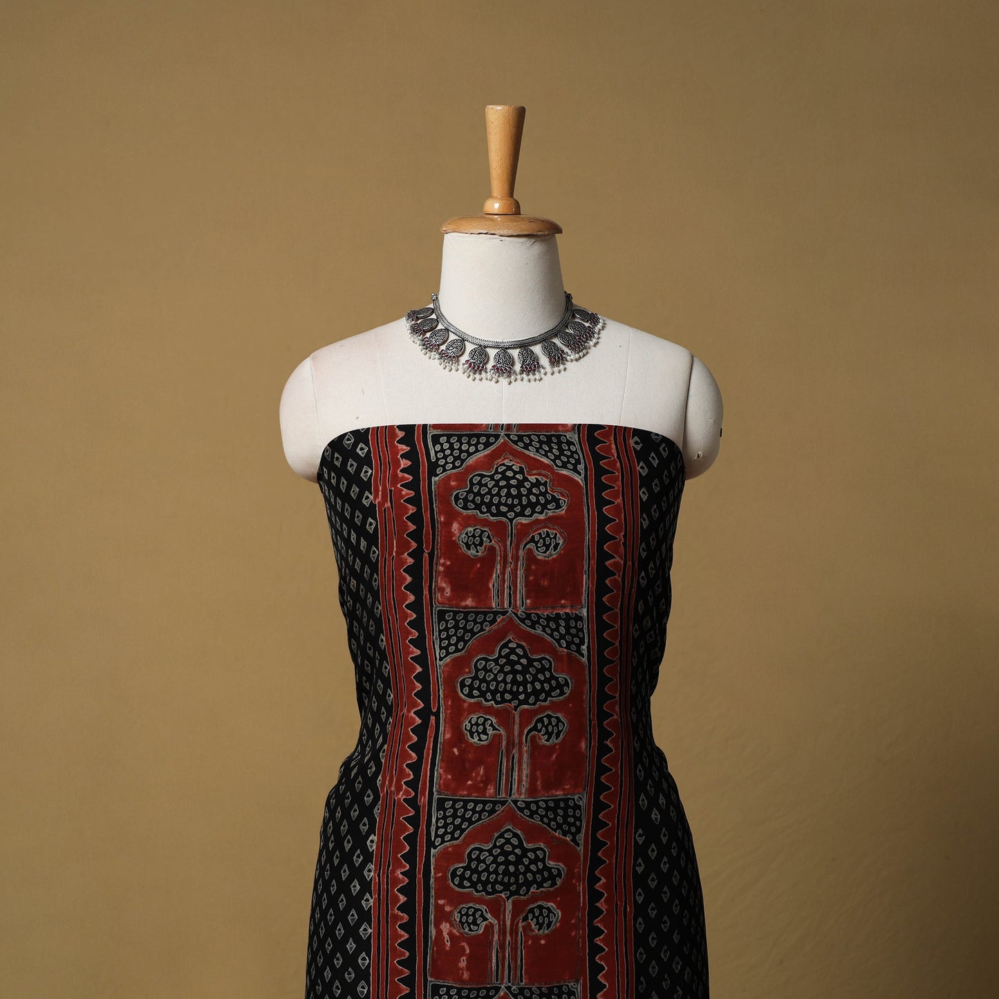 Bagru Hand Block Print Natural Dyed Modal Silk 2pc Unstitched Dress Material Kurta Set 01