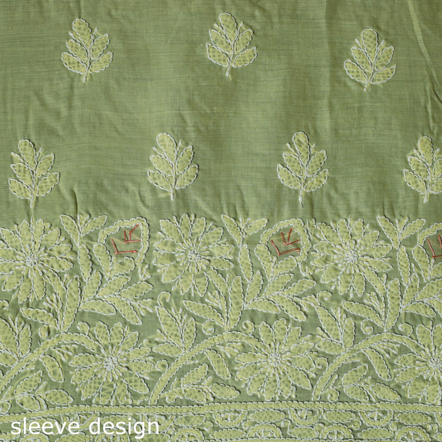 Lucknow Chikankari Parsi Style Hand Embroidered Pure Mul Cotton Unstitched Kurta Material (2.8M) 16