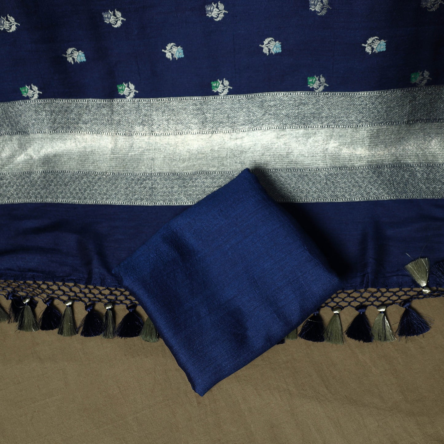 Blue - Banarasi Handwoven Katan Mulberry Silk Zari Work 3pc Unstitched Dress Material Suit Set 03