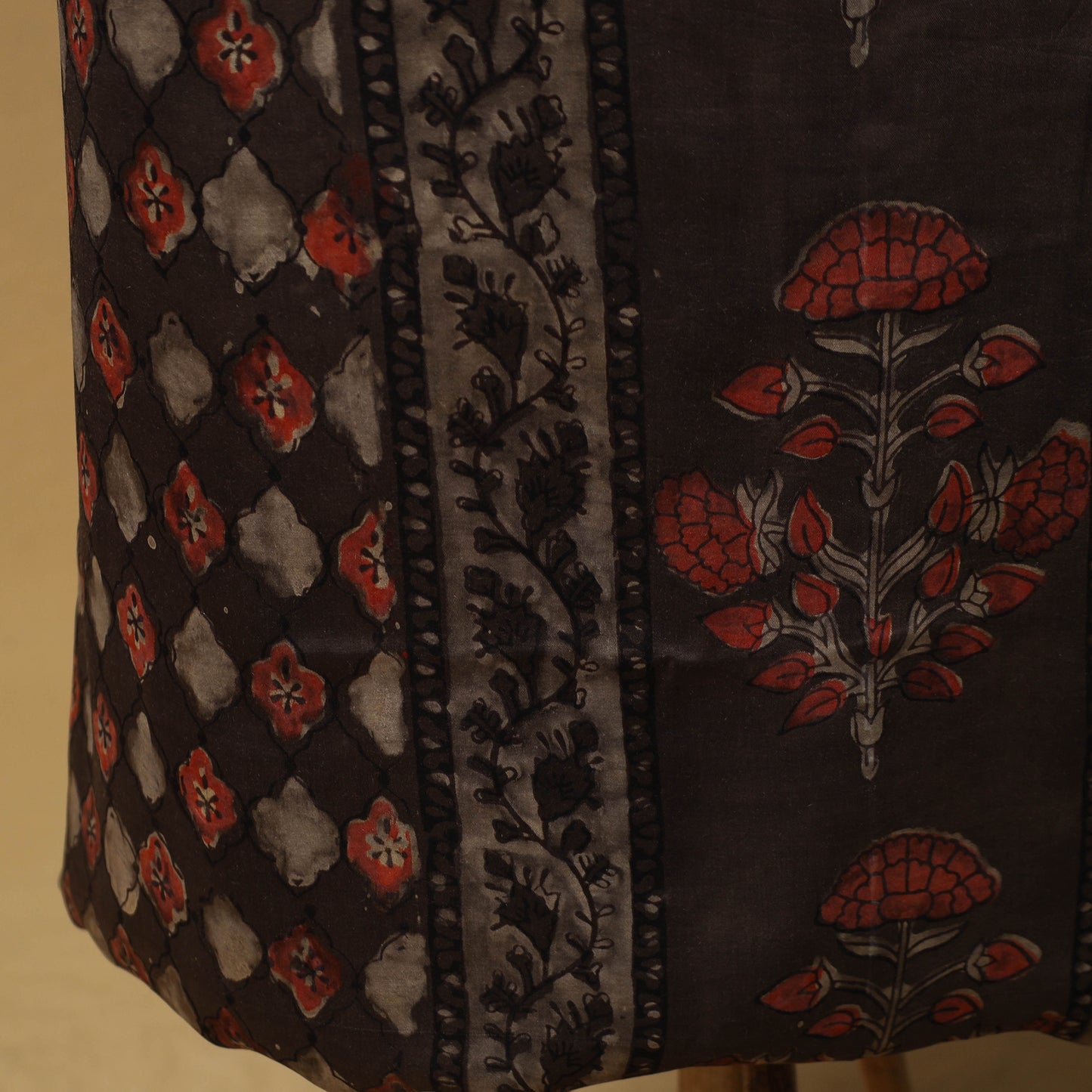 Bagru Hand Block Print Natural Dyed Modal Silk 2pc Unstitched Dress Material Kurta Set 04