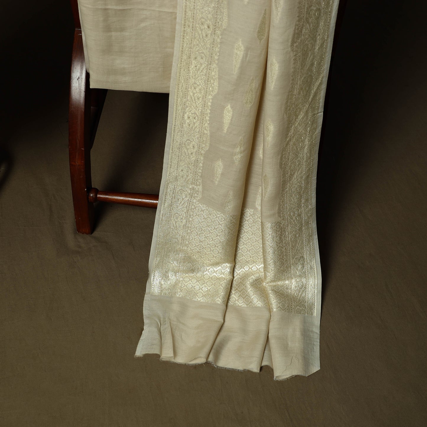 Beige - Banarasi Handwoven Katan Mulberry Silk Zari Work 3pc Unstitched Dress Material Suit Set 06