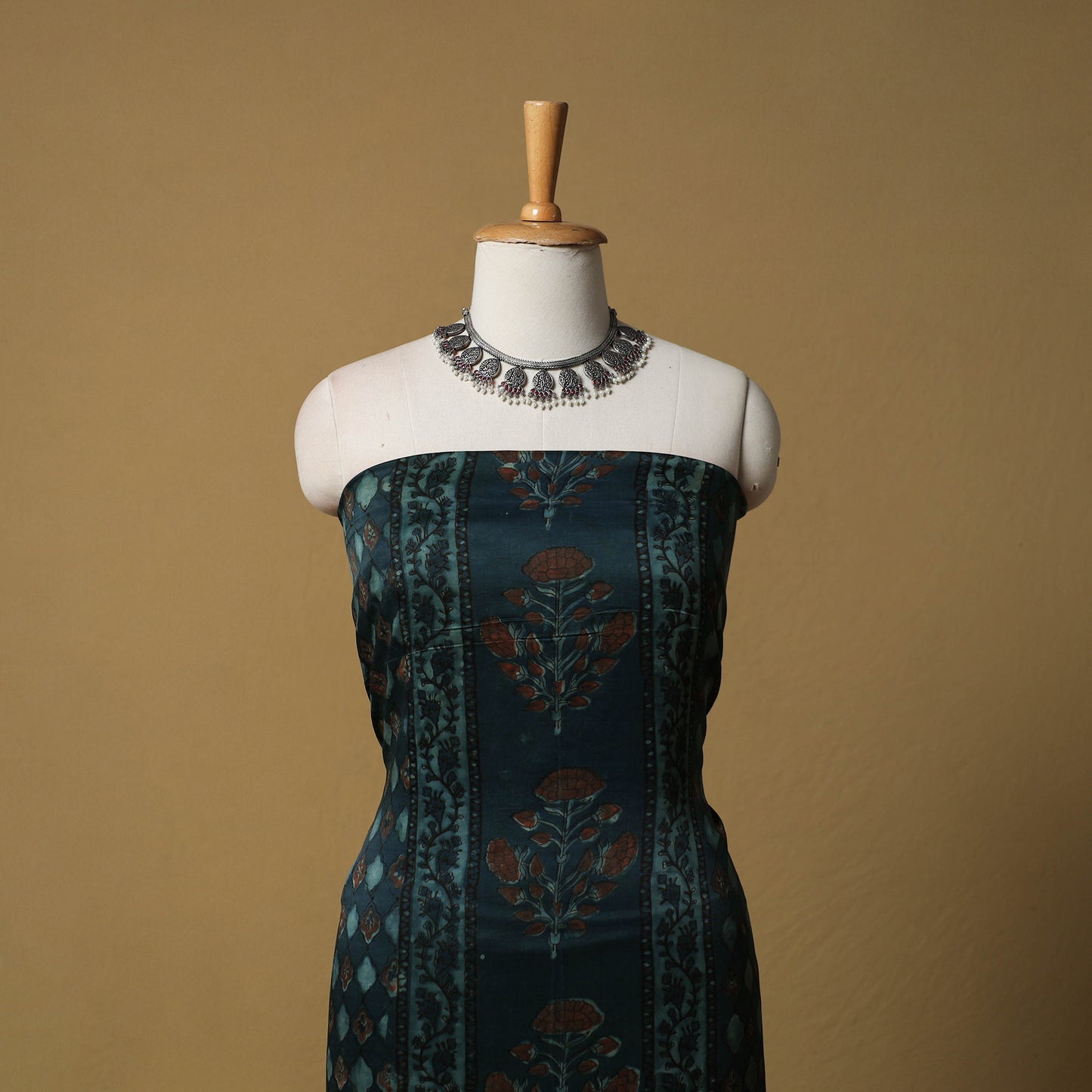 Bagru Hand Block Print Natural Dyed Modal Silk 2pc Unstitched Dress Material Kurta Set 08