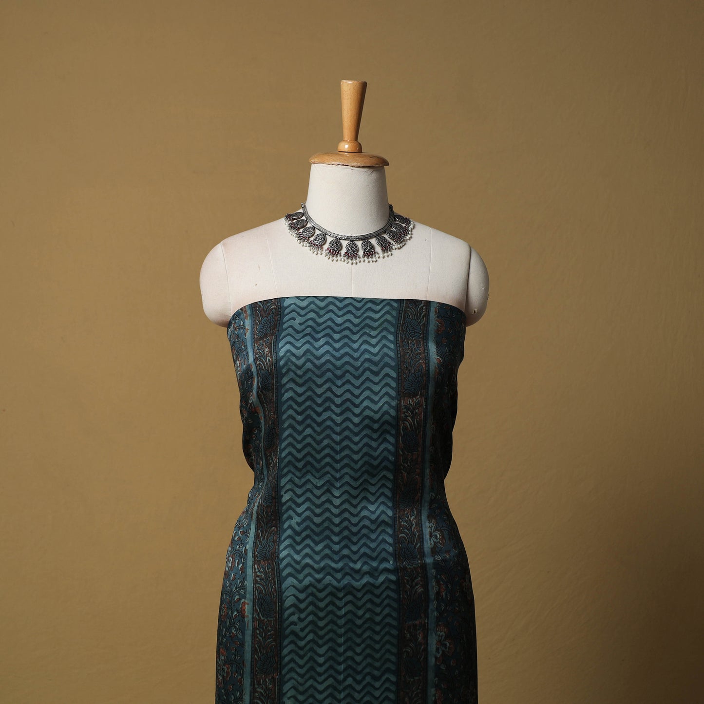 Bagru Hand Block Print Natural Dyed Modal Silk 2pc Unstitched Dress Material Kurta Set 09