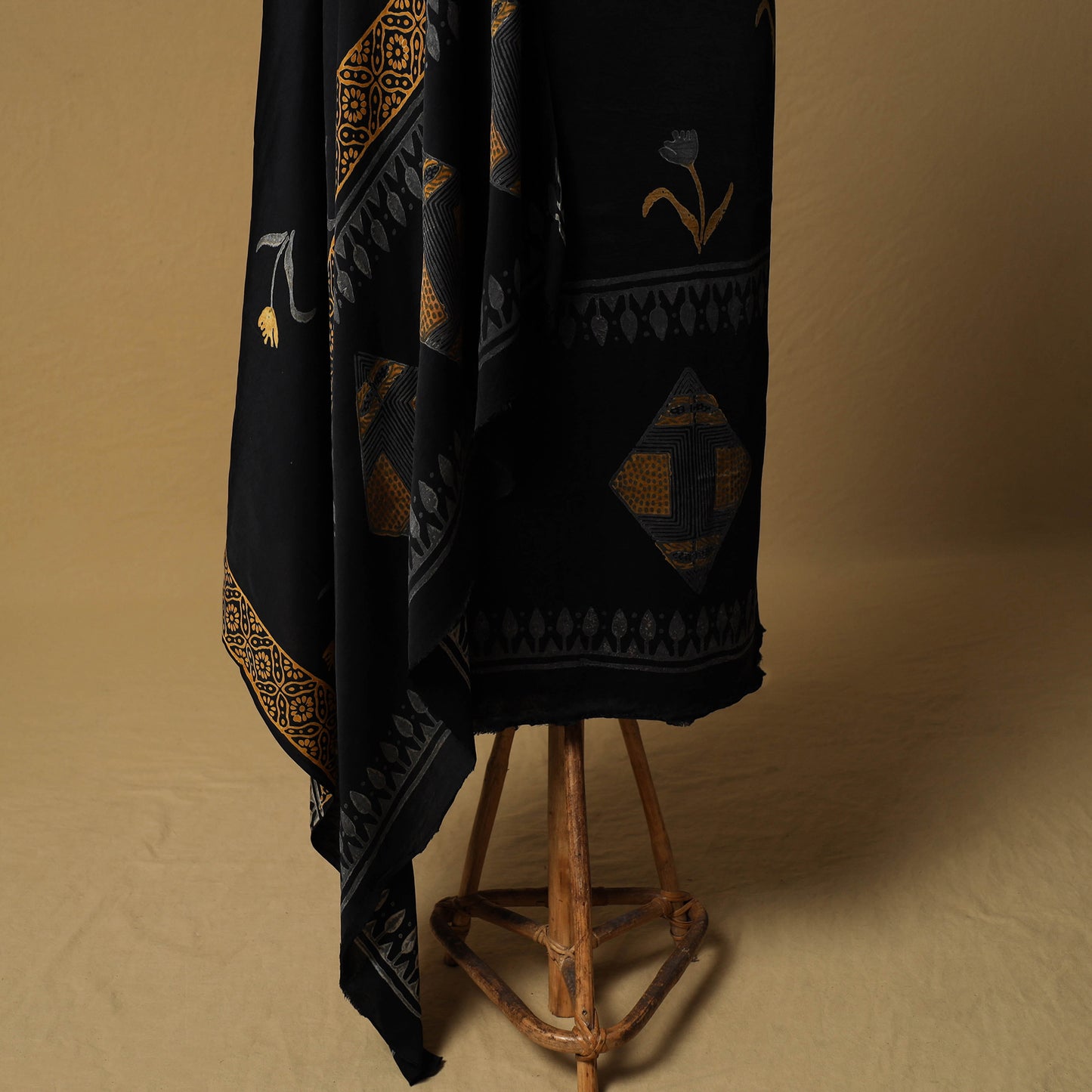 Bagru Hand Block Print Natural Dyed Modal Silk 2pc Unstitched Dress Material Kurta Set 10