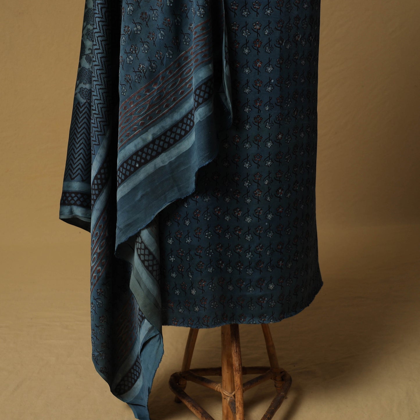Bagru Hand Block Print Natural Dyed Modal Silk 2pc Unstitched Dress Material Kurta Set 13