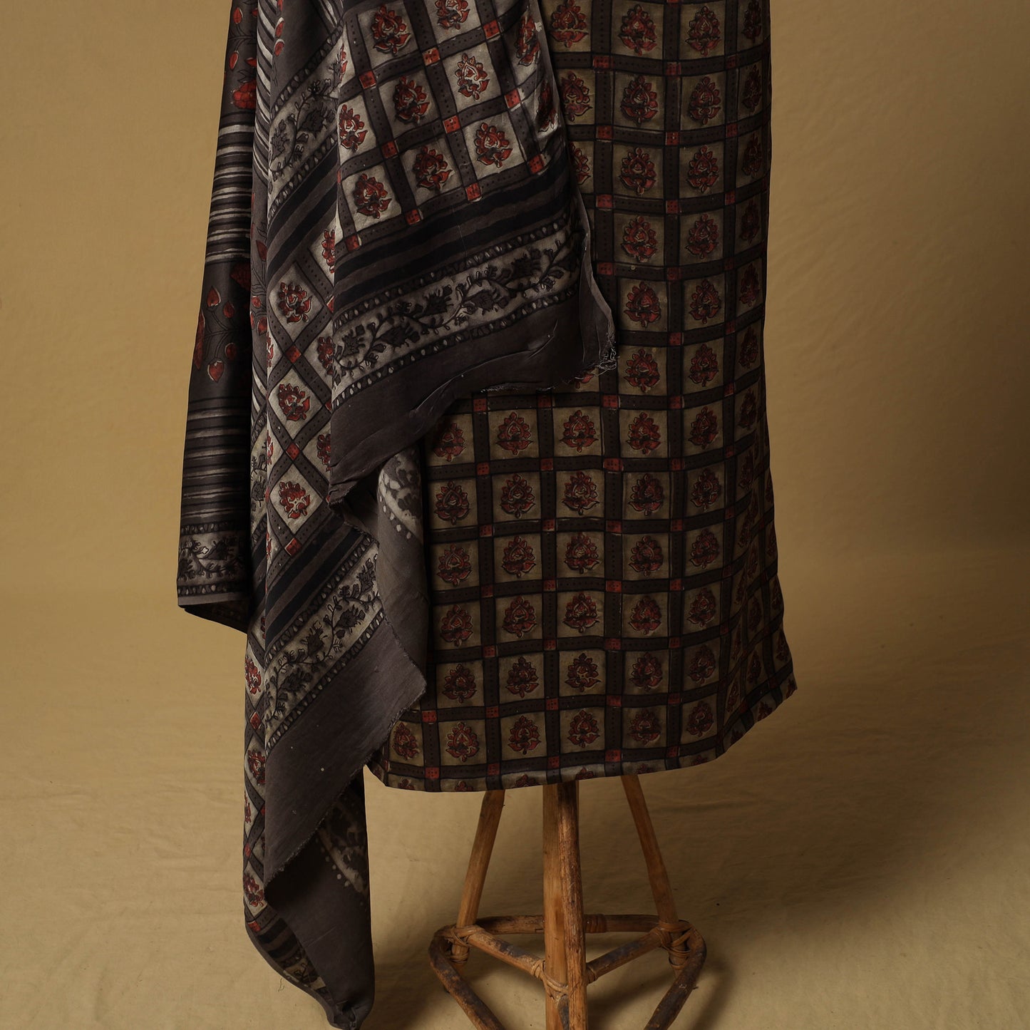 Bagru Hand Block Print Natural Dyed Modal Silk 2pc Unstitched Dress Material Kurta Set 14
