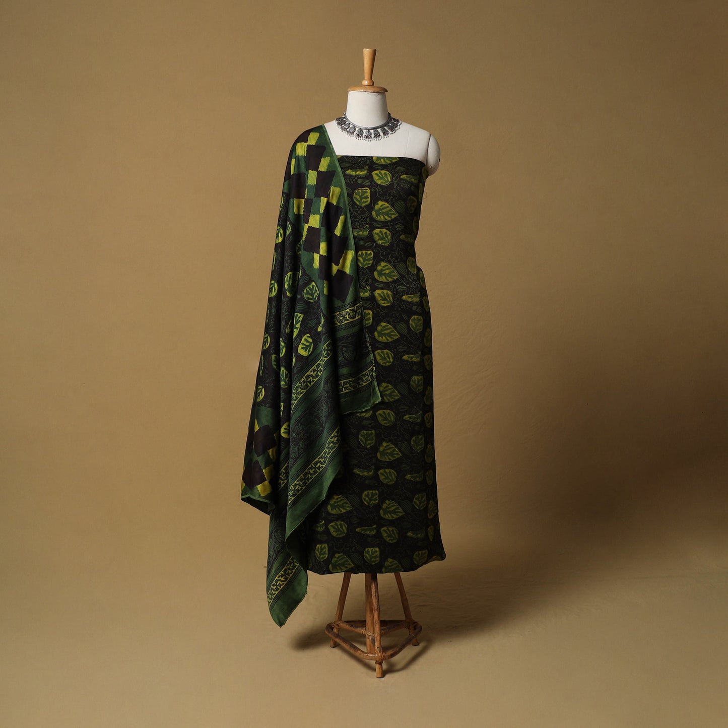 Bagru Hand Block Print Natural Dyed Modal Silk 2pc Unstitched Dress Material Kurta Set 24