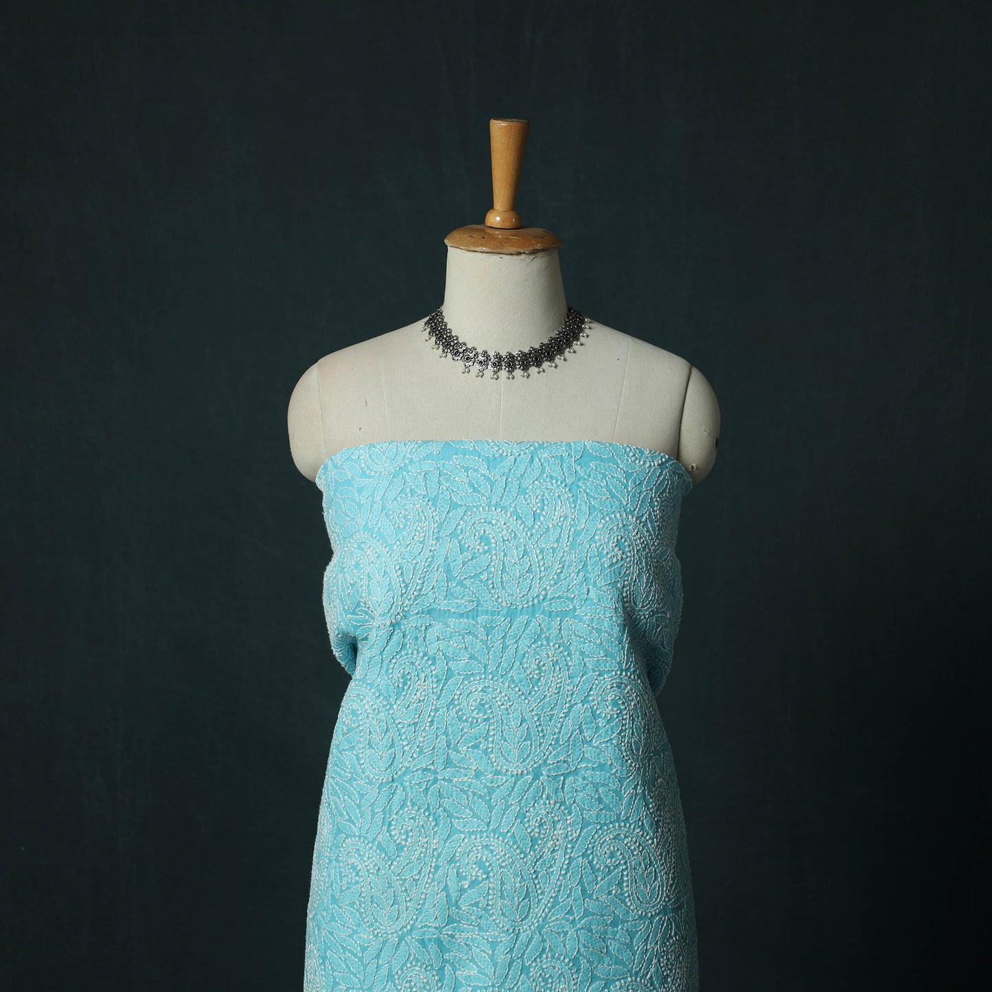 Blue - Lucknowi Chikankari Hand Embroidered Cotton 3pc Unstitched Dress Material Suit Set 05
