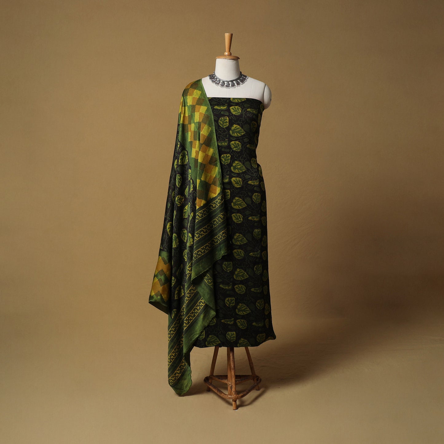 Bagru Hand Block Print Natural Dyed Modal Silk 2pc Unstitched Dress Material Kurta Set 25