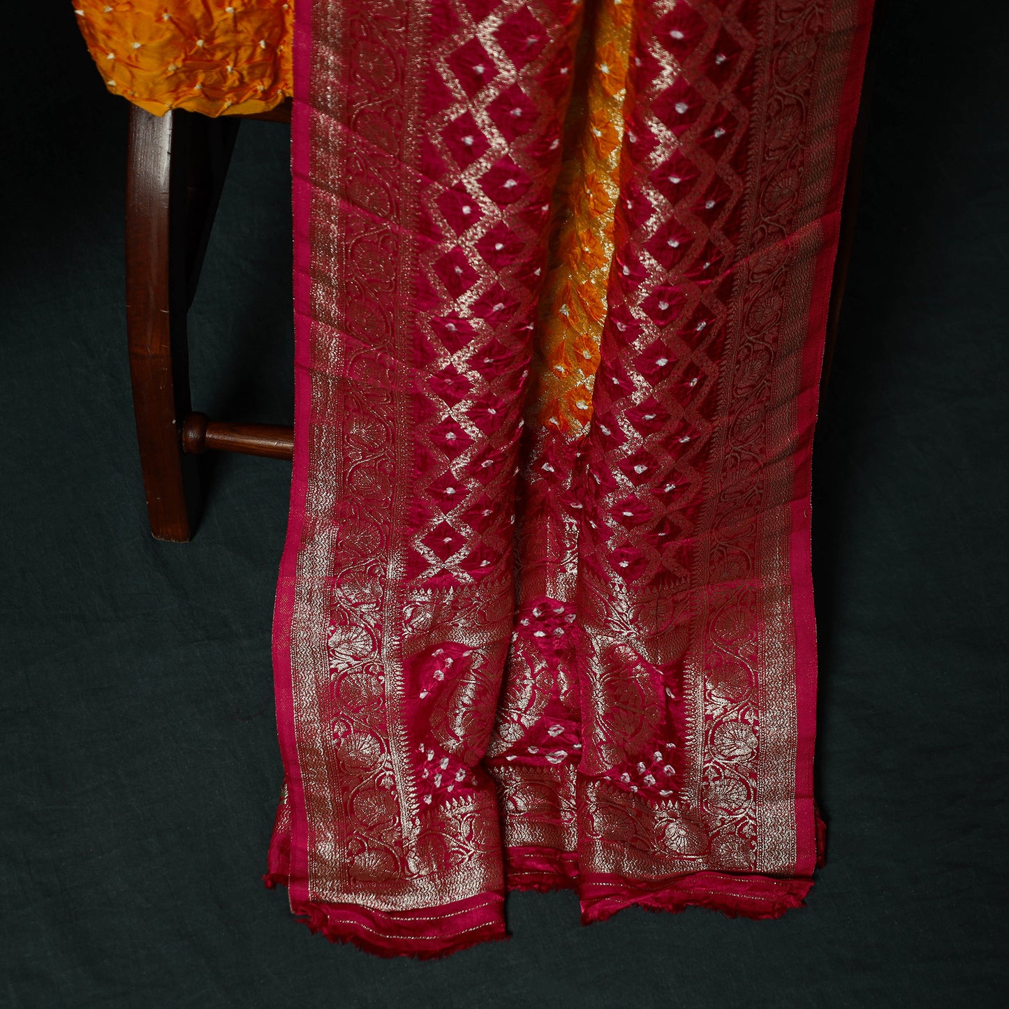 Kutch Bandhani Tie-Dye Modal Silk Banarasi Zari 3pc Unstitched Dress Material Suit Set 02