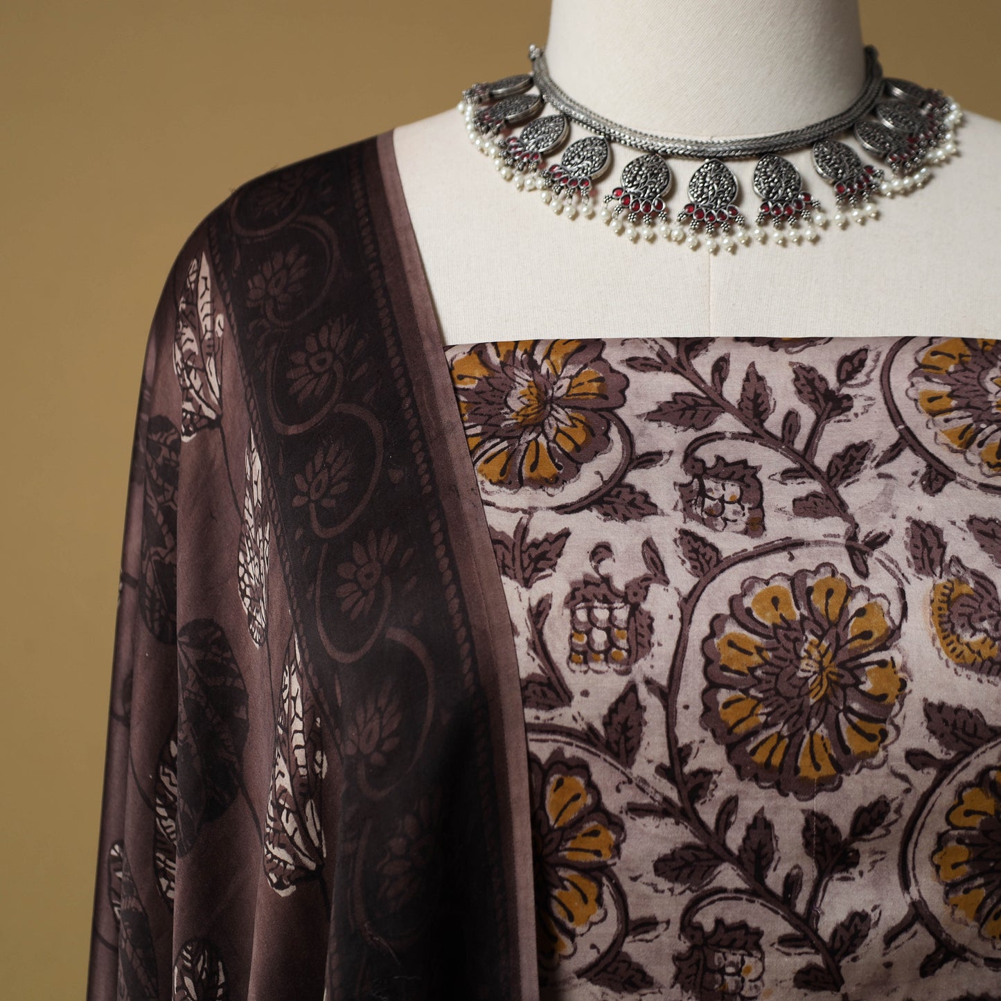 Bagru Hand Block Print Natural Dyed Modal Silk 2pc Unstitched Dress Material Kurta Set 29