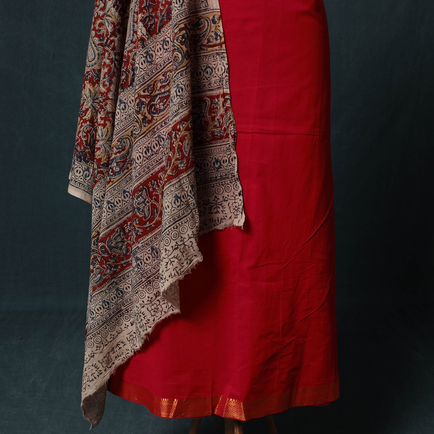 Mangalagiri Handwoven 2pc Cotton Unstitched Dress Material Kurta Set with Jewellery 01