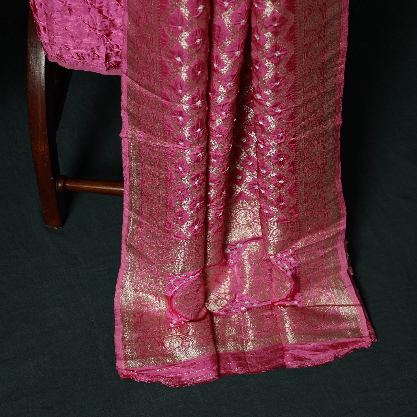Kutch Bandhani Tie-Dye Modal Silk Banarasi Zari 3pc Unstitched Dress Material Suit Set 11