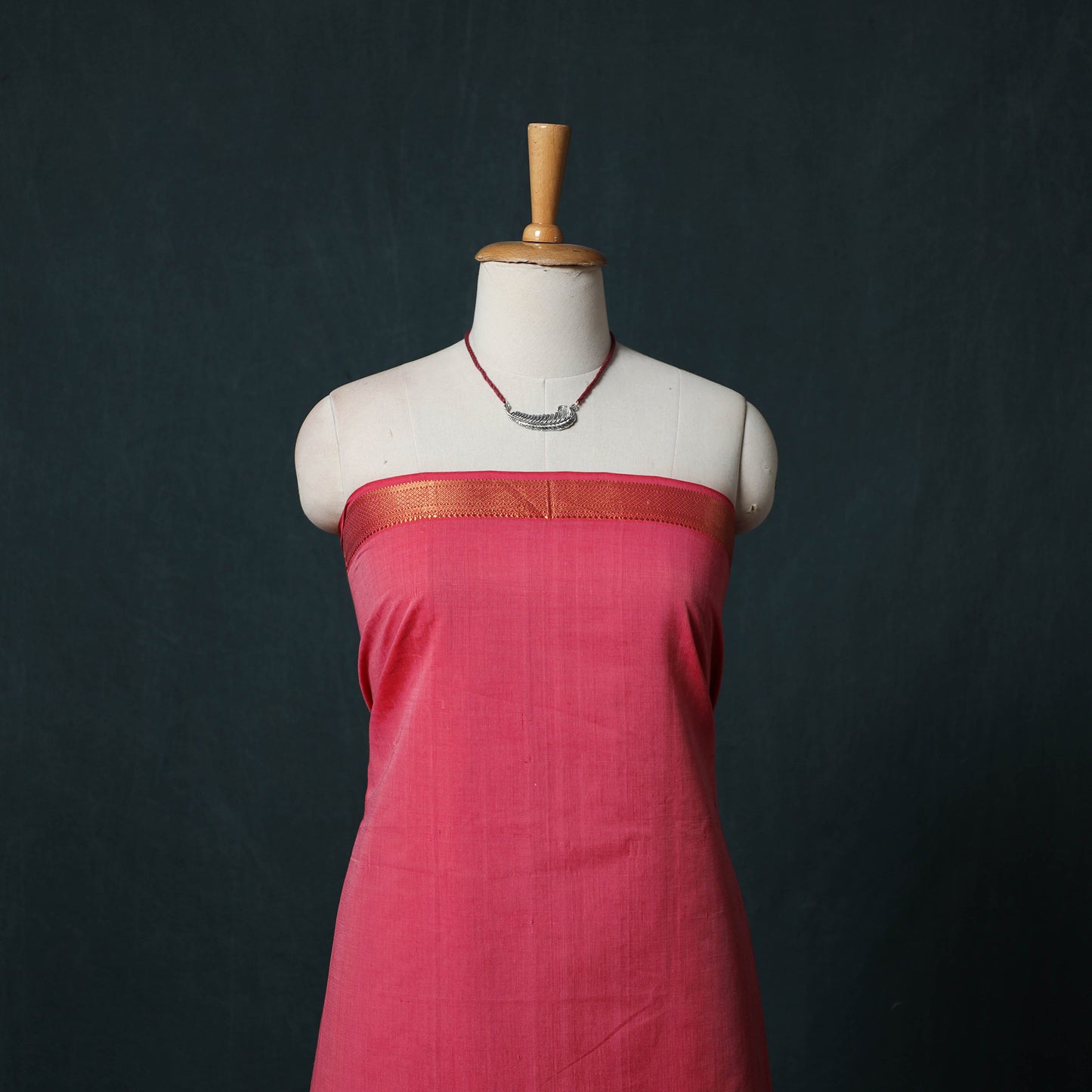 Mangalagiri Handwoven 2pc Cotton Unstitched Dress Material Kurta Set with Jewellery 05