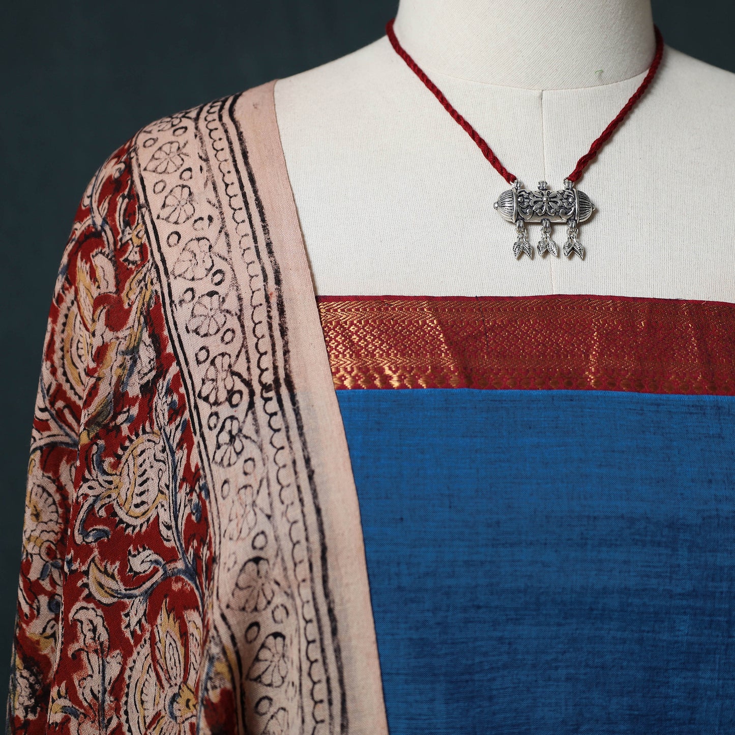 Mangalagiri Handwoven 2pc Cotton Unstitched Dress Material Kurta Set with Jewellery 06