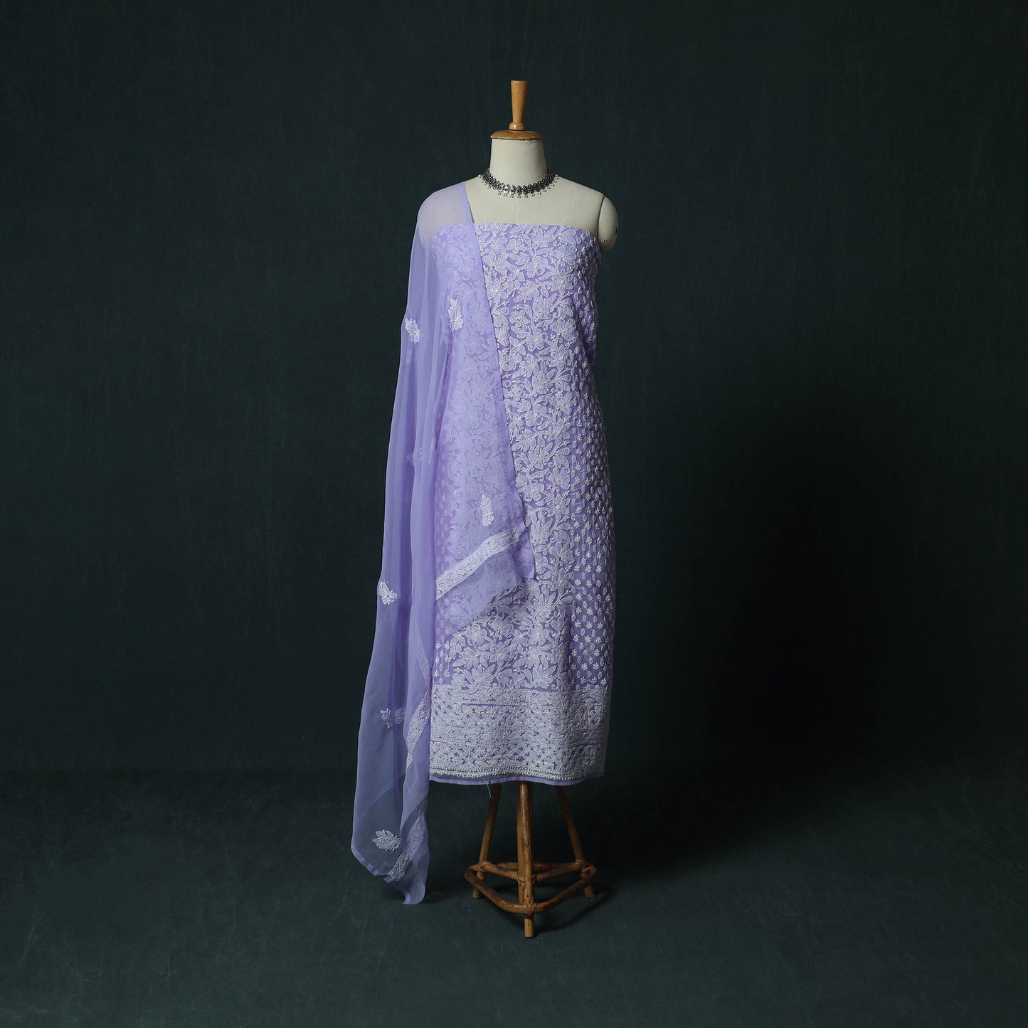 Purple - ucknowi Chikankari Hand Embroidered Georgette 3pc Unstitched Dress Material Suit Set 12