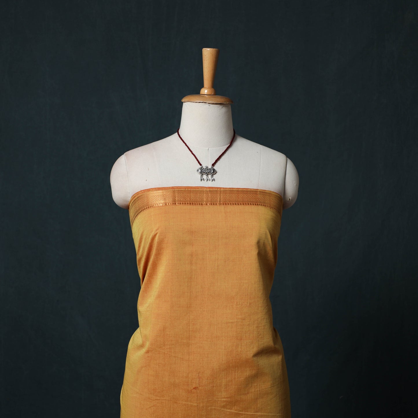Mangalagiri Handwoven 2pc Cotton Unstitched Dress Material Kurta Set with Jewellery 08