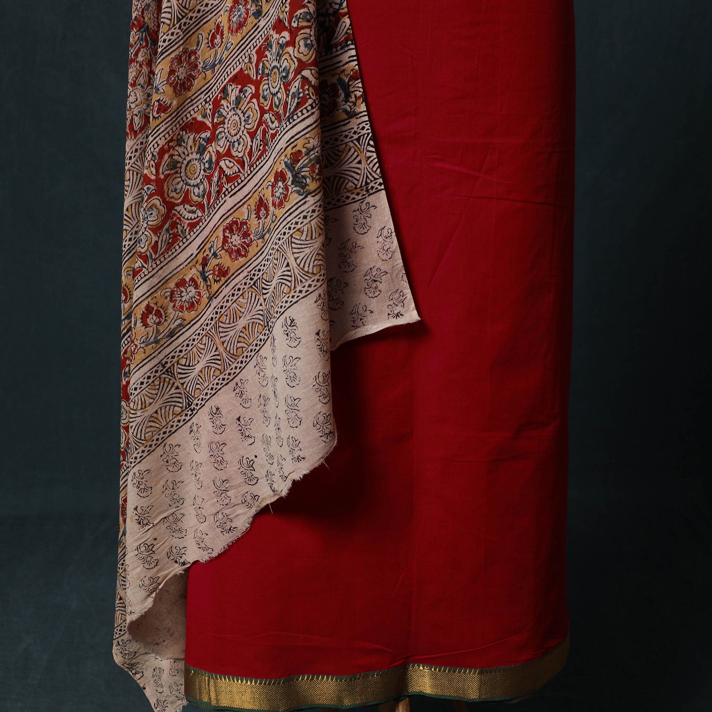 Mangalagiri Handwoven 2pc Cotton Unstitched Dress Material Kurta Set with Jewellery 09