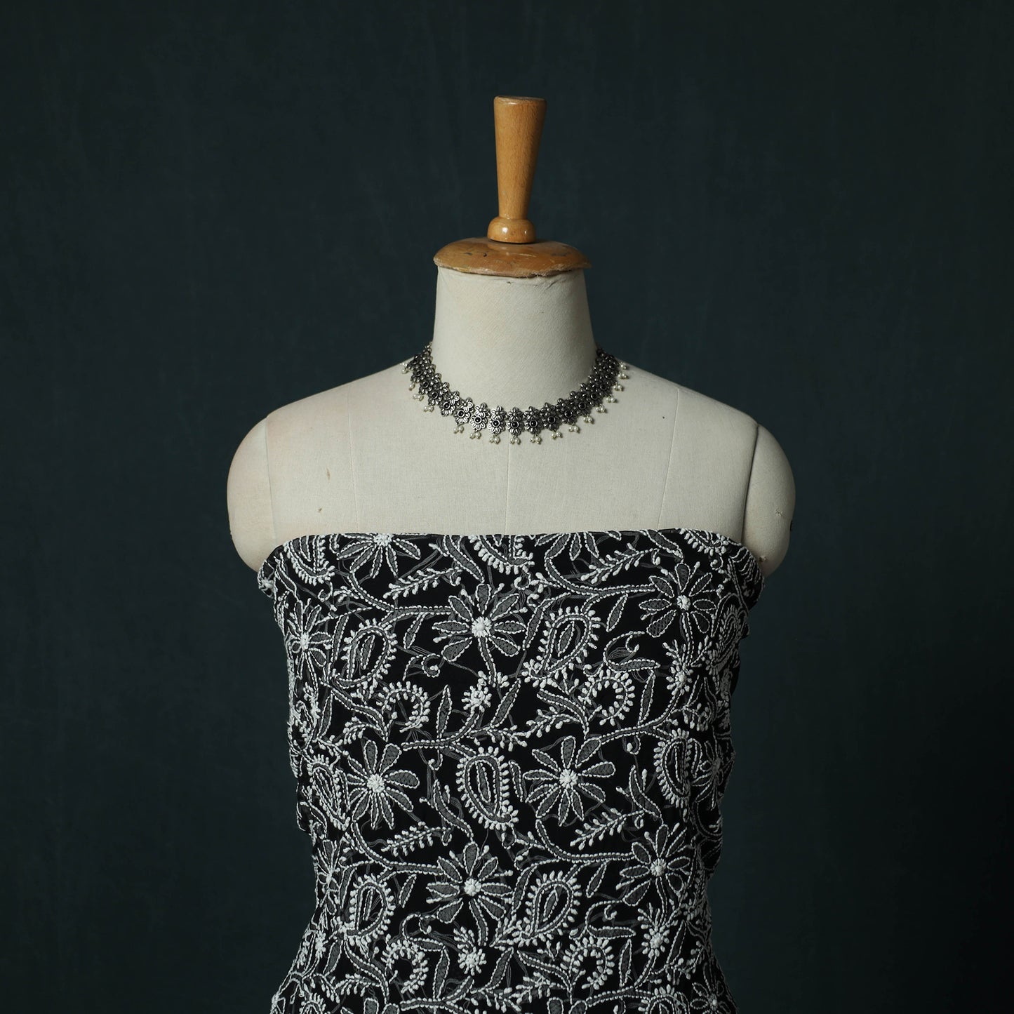 Black - Lucknowi Chikankari Hand Embroidered Georgette 3pc Unstitched Dress Material Suit Set 13