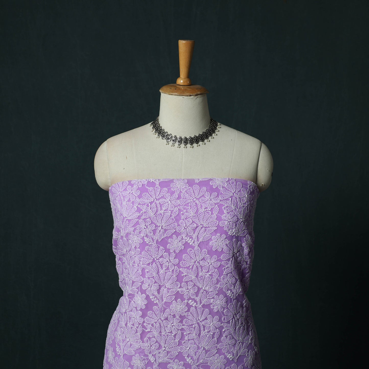 Purple - Lucknowi Chikankari Hand Embroidered Georgette 3pc Unstitched Dress Material Suit Set 14