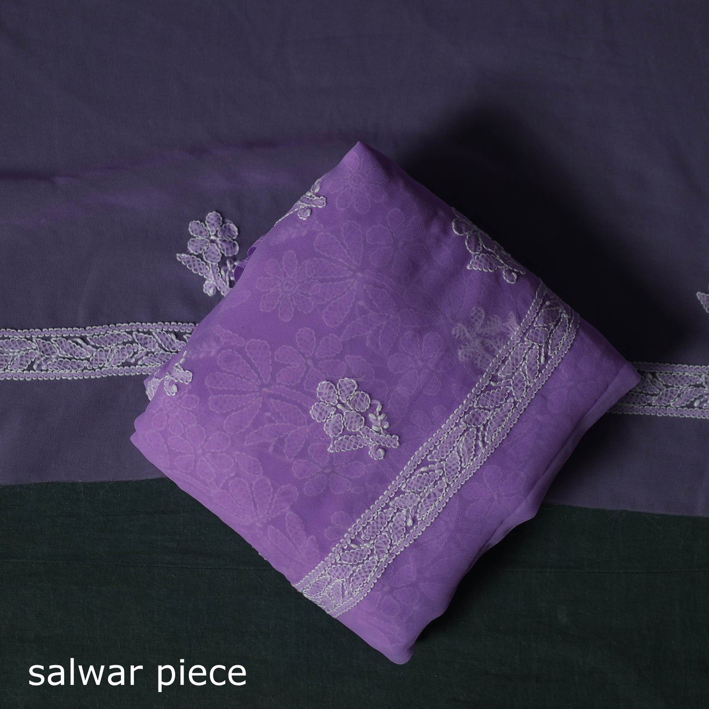 Purple - Lucknowi Chikankari Hand Embroidered Georgette 3pc Unstitched Dress Material Suit Set 14