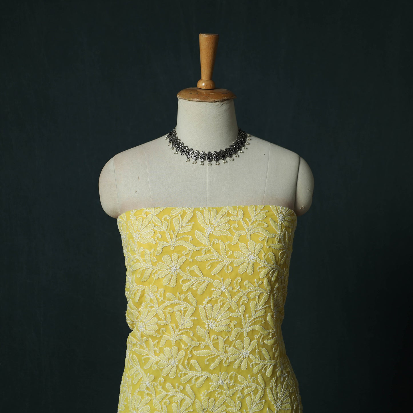 Yellow - Lucknowi Chikankari Hand Embroidered Georgette 3pc Unstitched Dress Material Suit Set 16