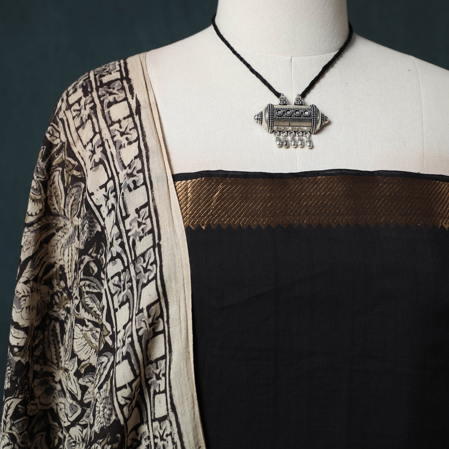 Mangalagiri Handwoven 2pc Cotton Unstitched Dress Material Kurta Set with Jewellery 13