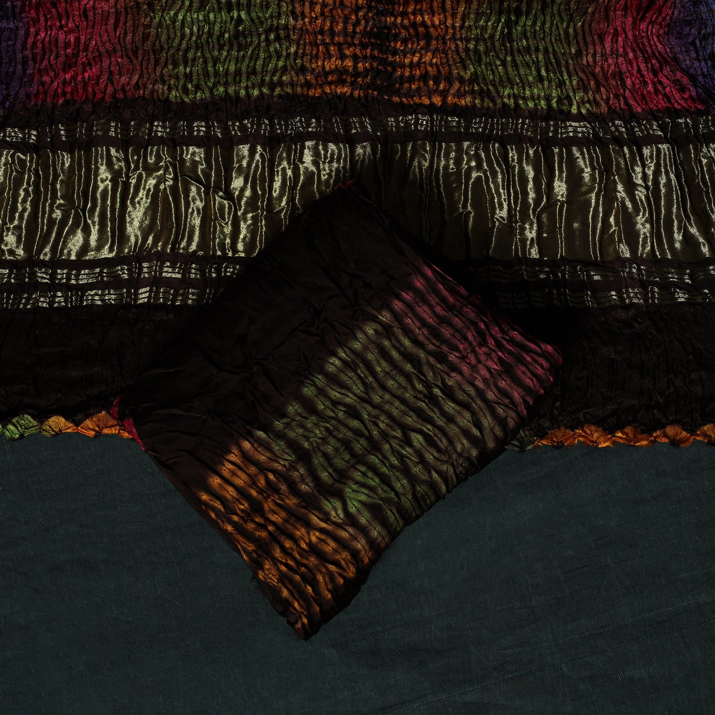 Kutch Bandhani Shibori Tie-Dye Modal Silk 3pc Unstitched Dress Material Suit Set 19