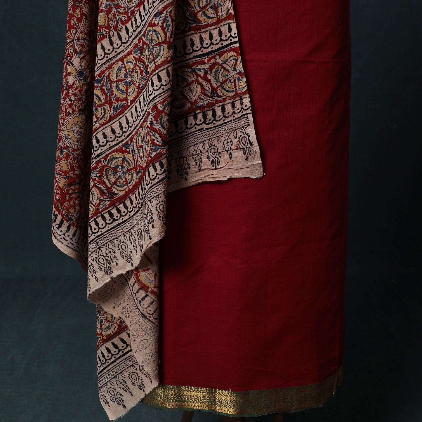 Mangalagiri Handwoven 2pc Cotton Unstitched Dress Material Kurta Set with Jewellery 15