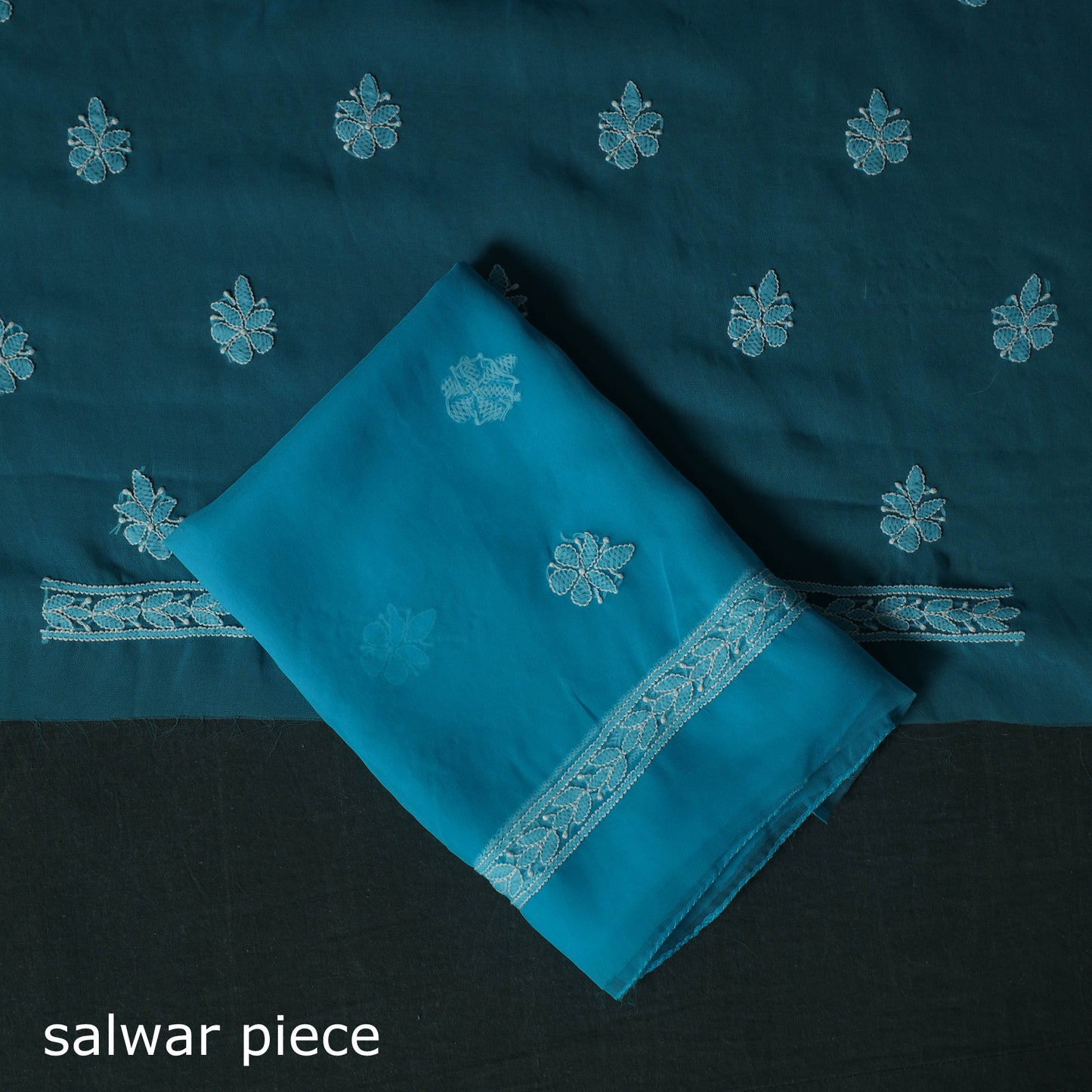 Blue - Lucknowi Chikankari Hand Embroidered Georgette 3pc Unstitched Dress Material Suit Set 18