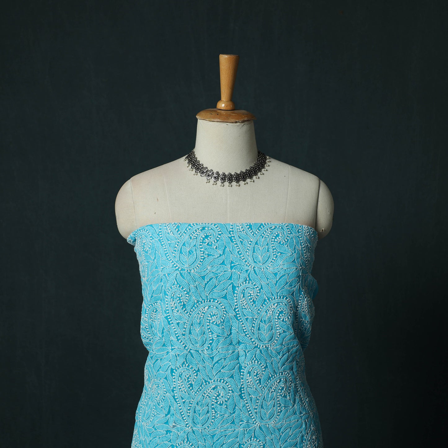 Blue - Lucknowi Chikankari Hand Embroidered Georgette 3pc Unstitched Dress Material Suit Set 19