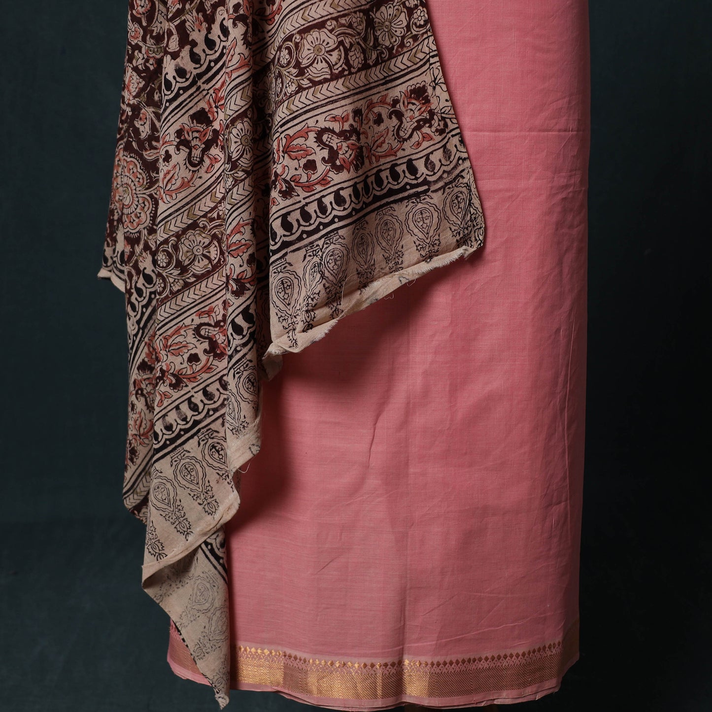 Mangalagiri Handwoven 2pc Cotton Unstitched Dress Material Kurta Set with Jewellery 19