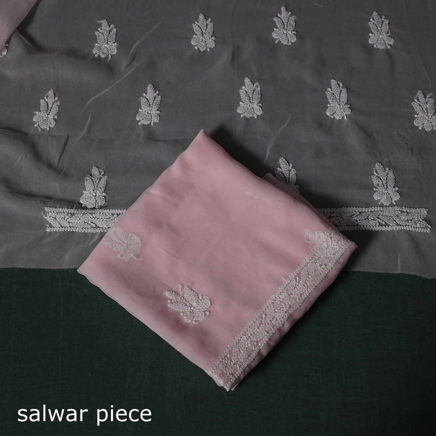 Lucknowi Chikankari Hand Embroidered Georgette 3pc Unstitched Dress Material Suit Set 20